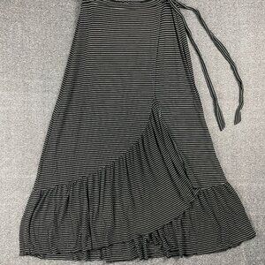 American Eagle Maxi Skirt Womens Size L Black Faux Wrap Office Casual Minimal